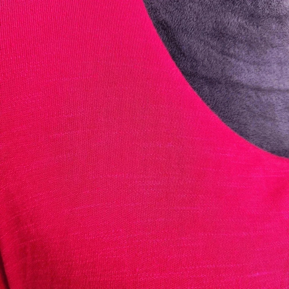 J. Jill Raspberry Pink Layered Knit Dress Stretch Short Sleeve Buttons Rayon L - Picture 3 of 15